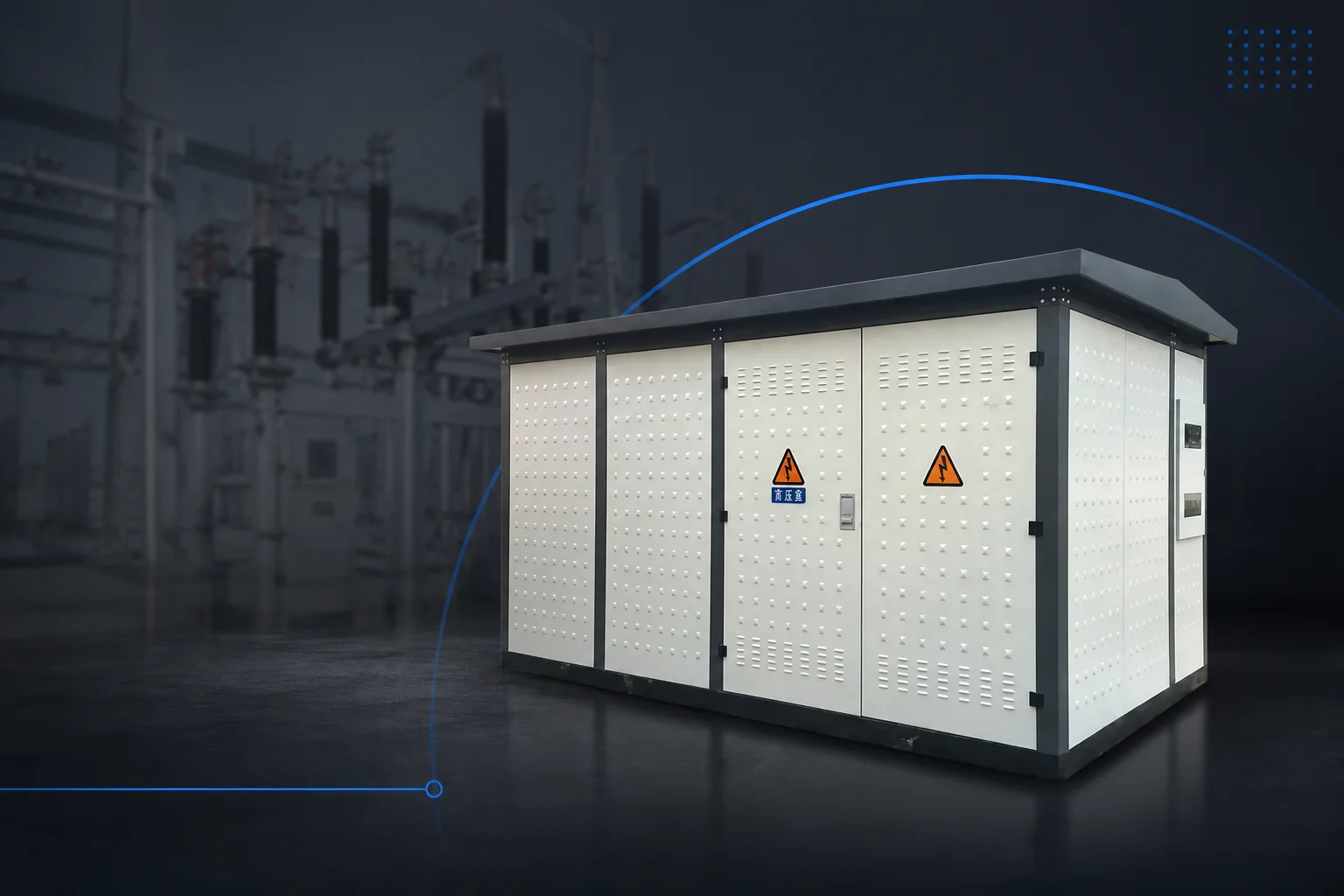 Three phase dry type transformer shown for ventilation and connection review