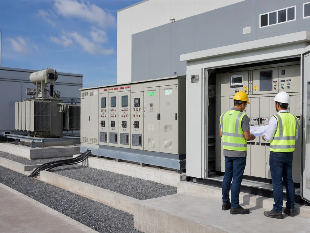 Compact substation interface discussion at an industrial site