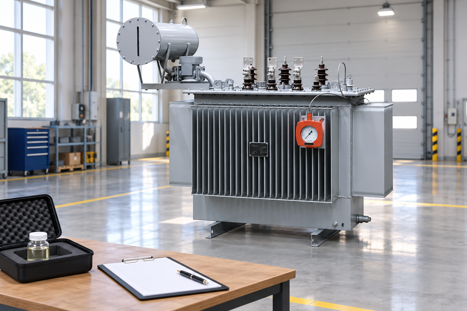 Conservator oil transformer with inspection records