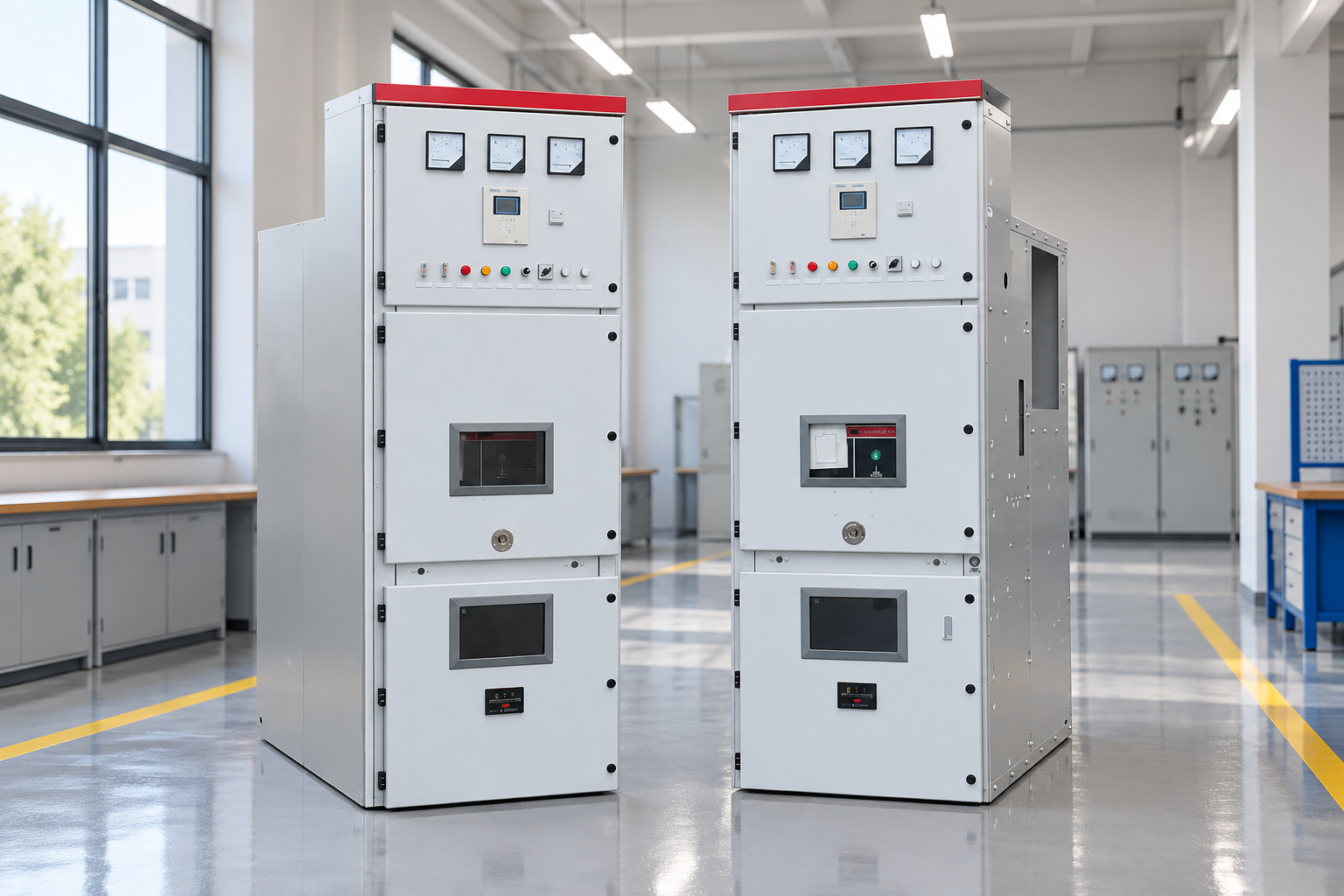 Medium-voltage switchgear cabinets in a service setting