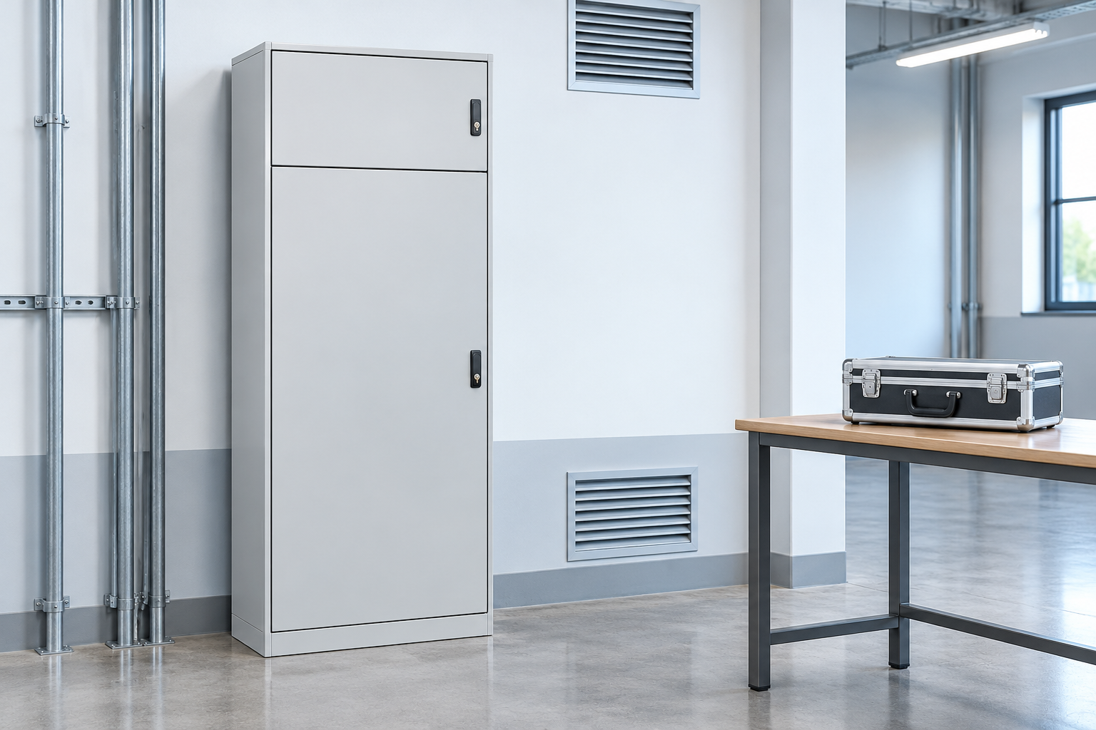 Closed low voltage cabinet with clear installation access
