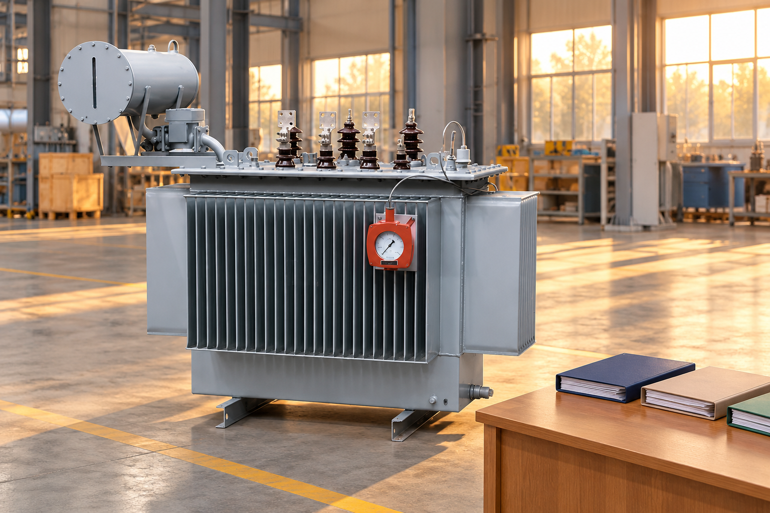 Olietransformator naast overhandigingsfolders
