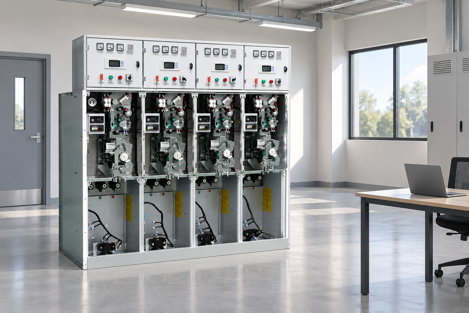Ring main unit with a separate commissioning desk