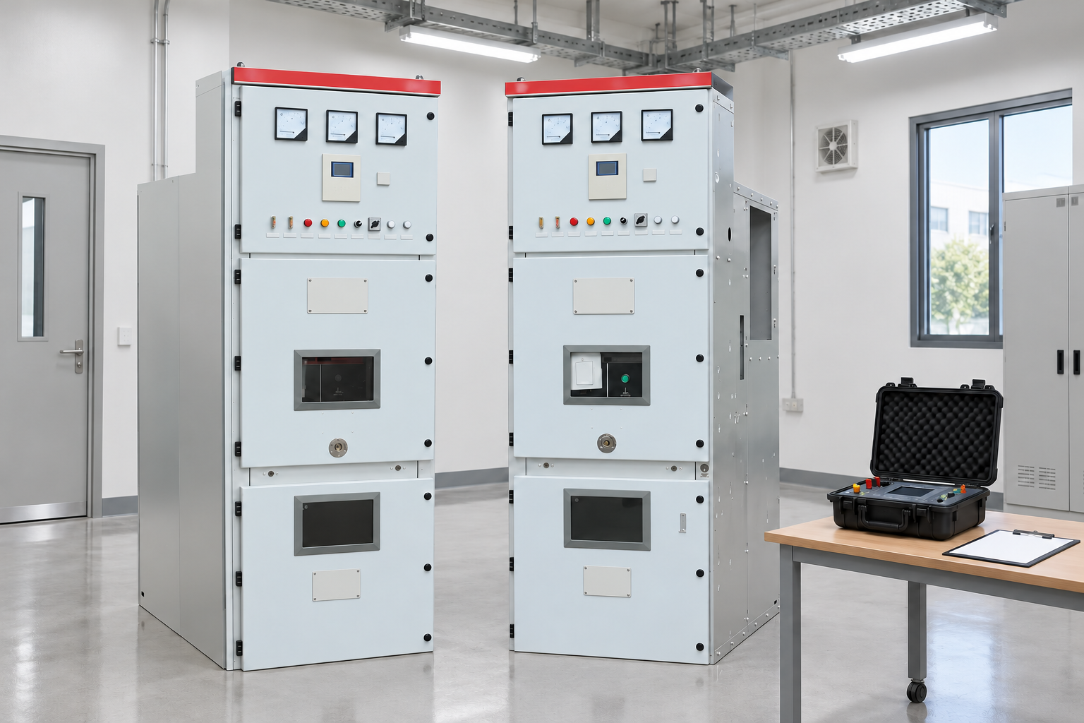 KYN28 cabinets beside disconnected test equipment