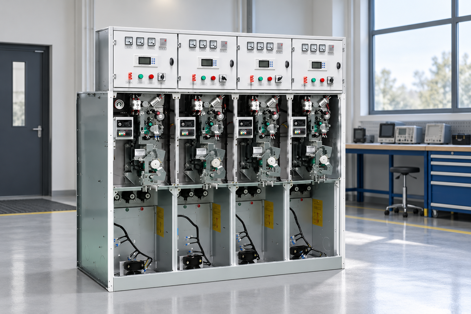 Gas-insulated RMU beside a separate evaluation workbench