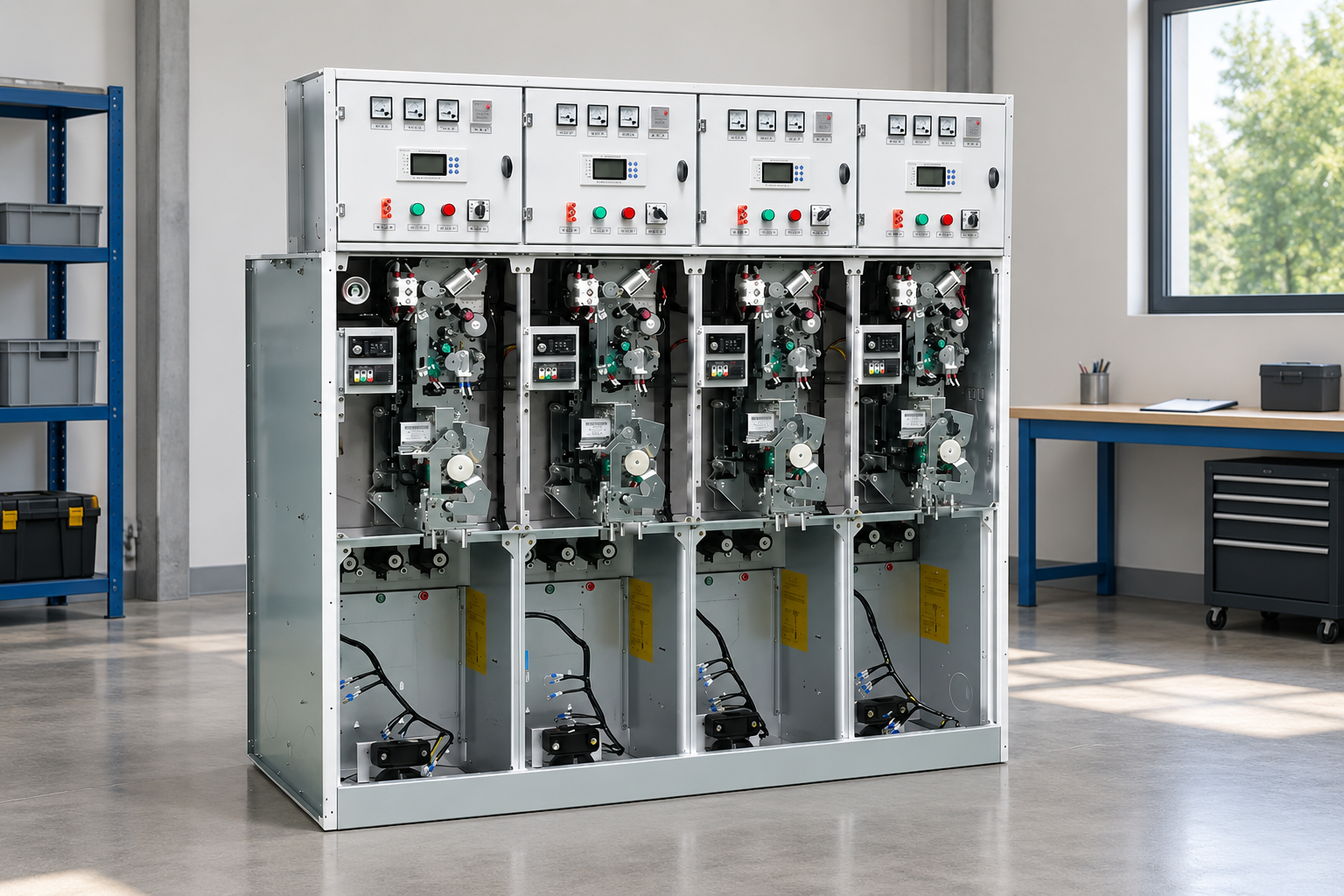 Ring main unit beside an inspection planning bench