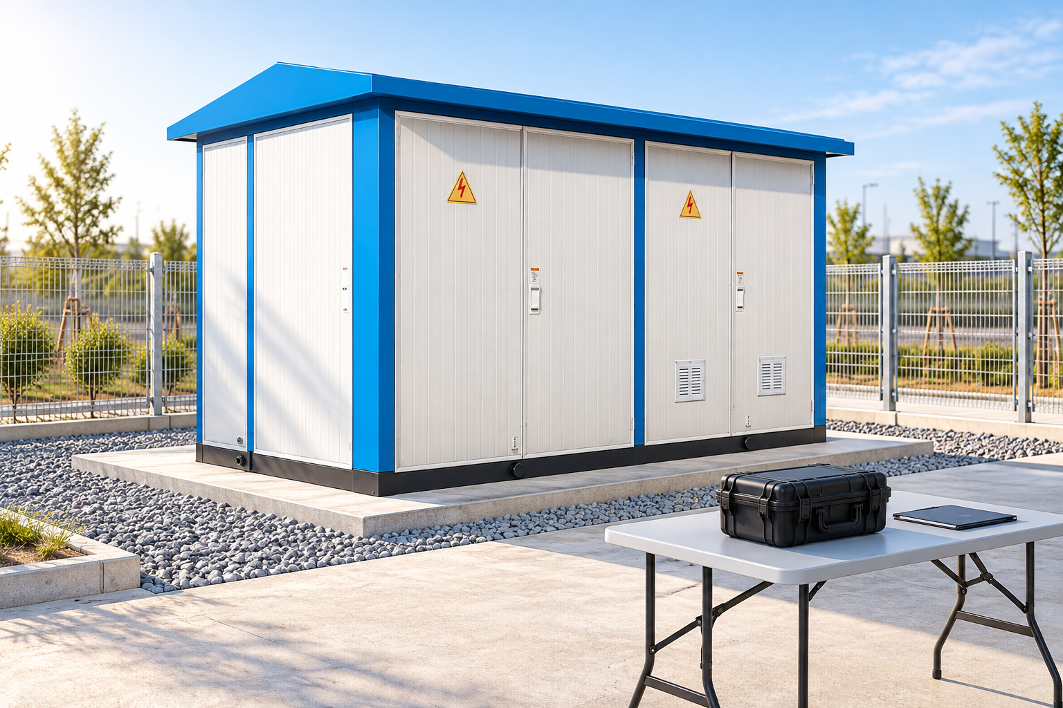 Compact substation beside handover document and test equipment