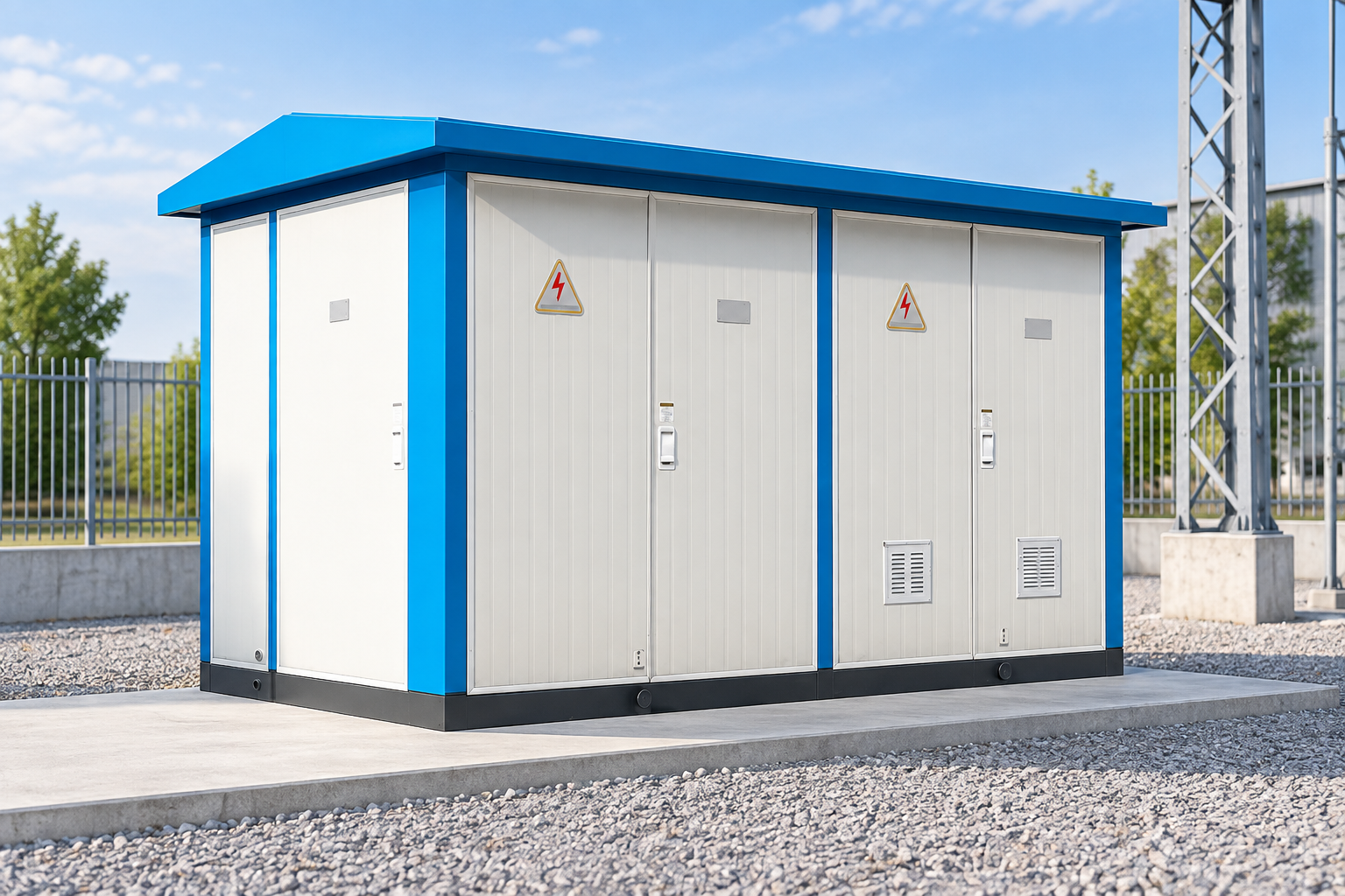 Compact outdoor substation enclosure in a demonstration setting