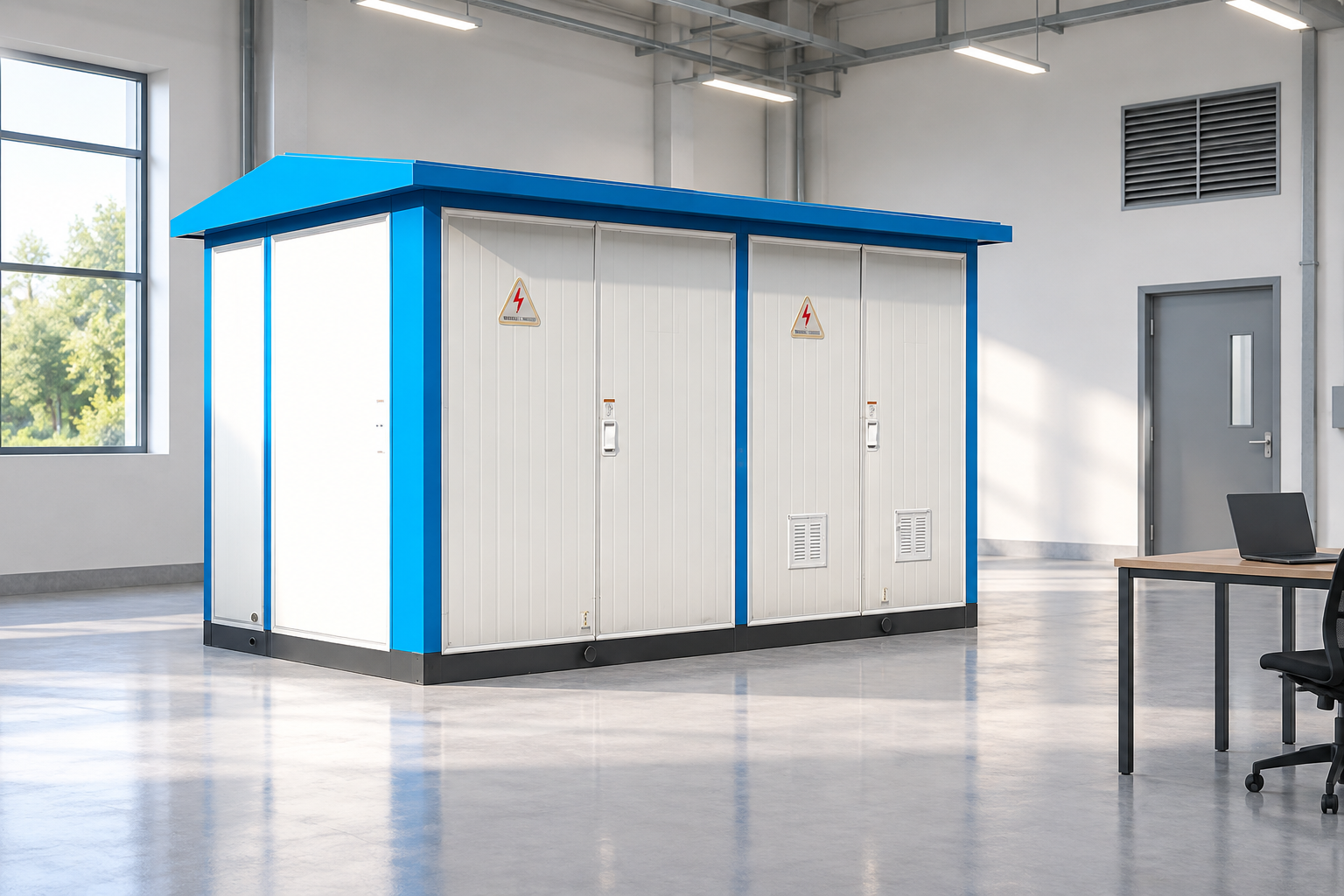 Compact substation beside a planning desk