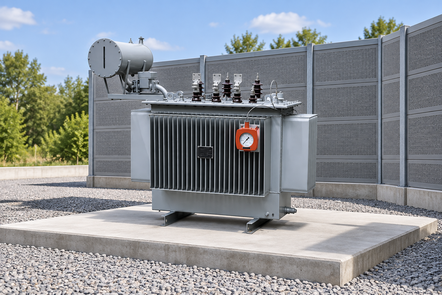 Oil transformer with detached conceptual acoustic screening