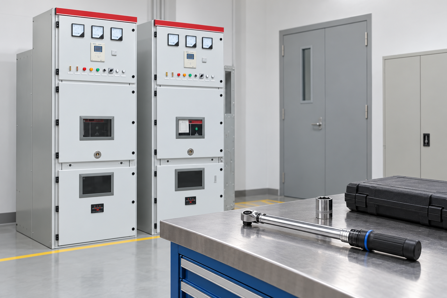 KYN28 switchgear beside controlled assembly tools
