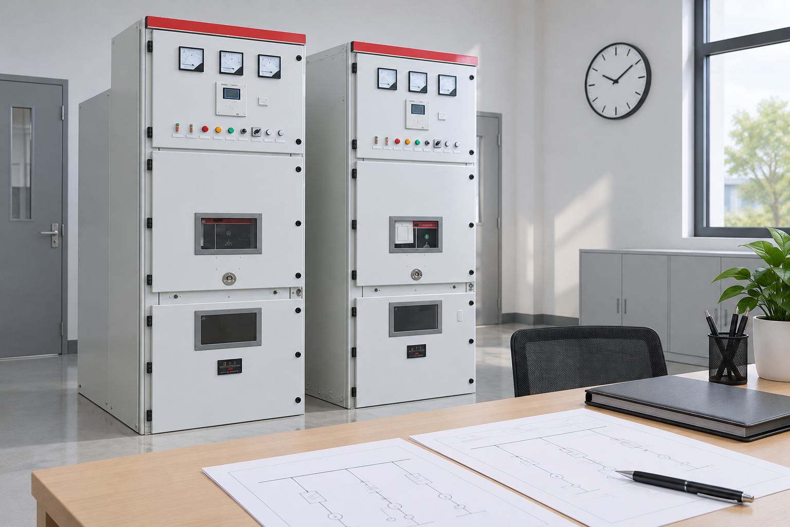 Switchgear beside an operating sequence review desk
