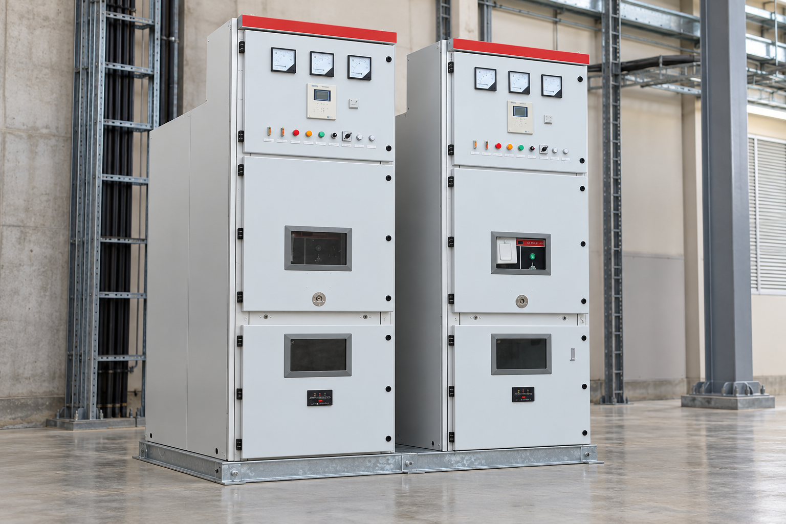 Reference switchgear above a continuous base frame