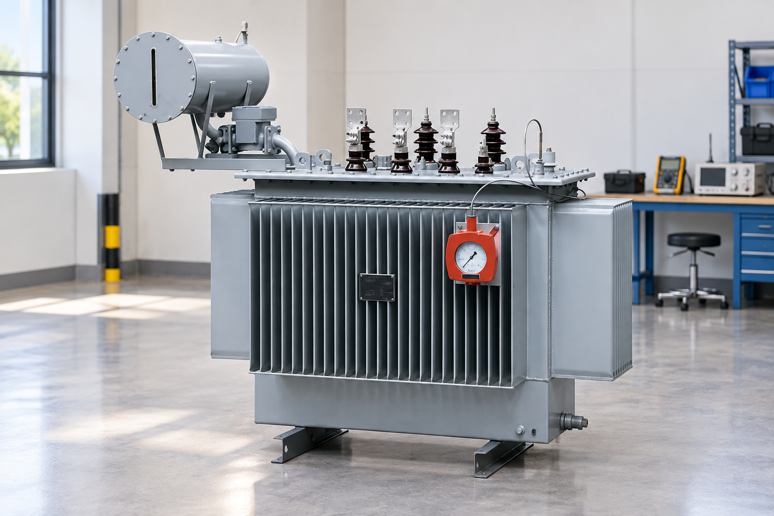 Conservator transformer beside a maintenance planning bench
