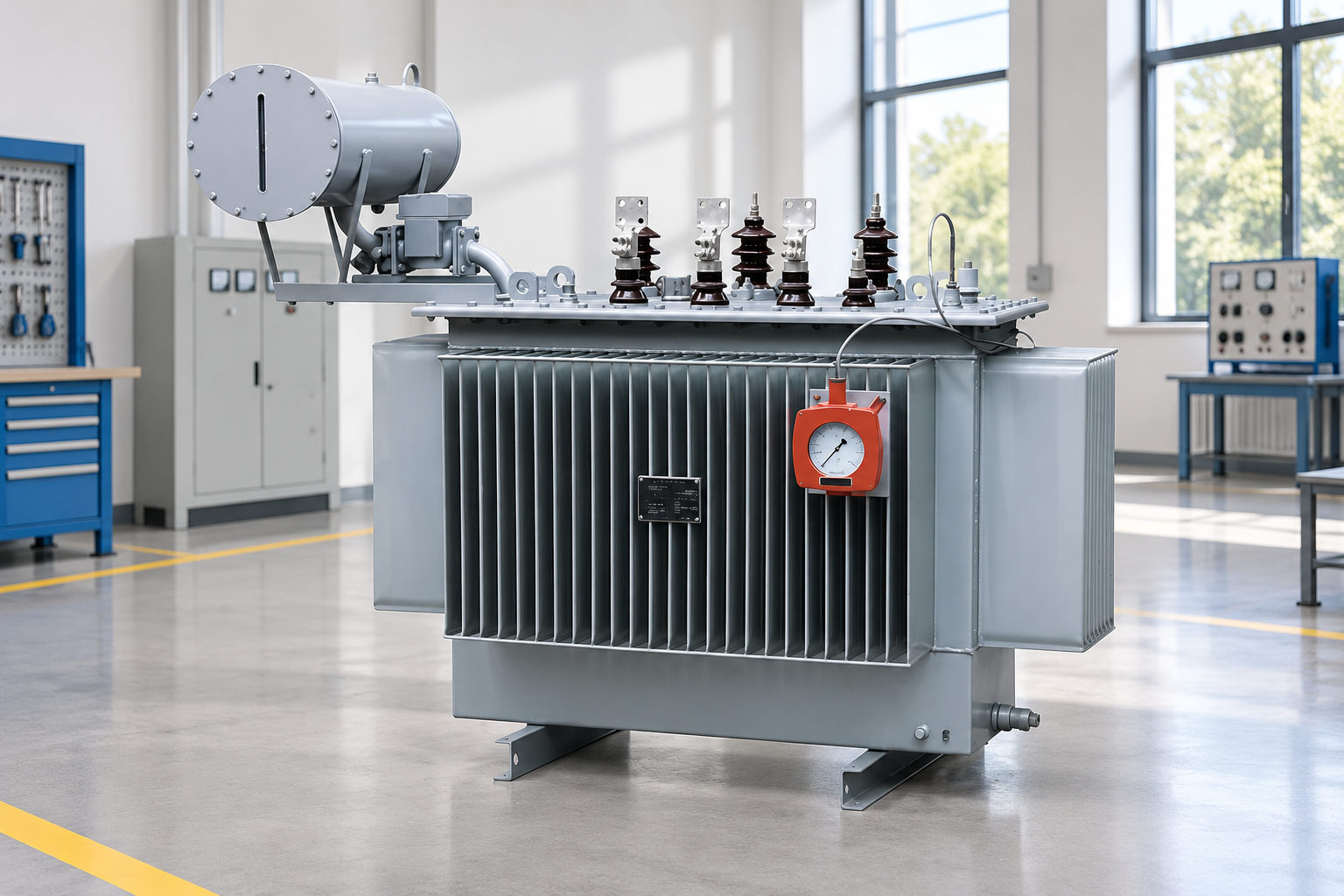 Conservator-equipped transformer in a service demonstration area