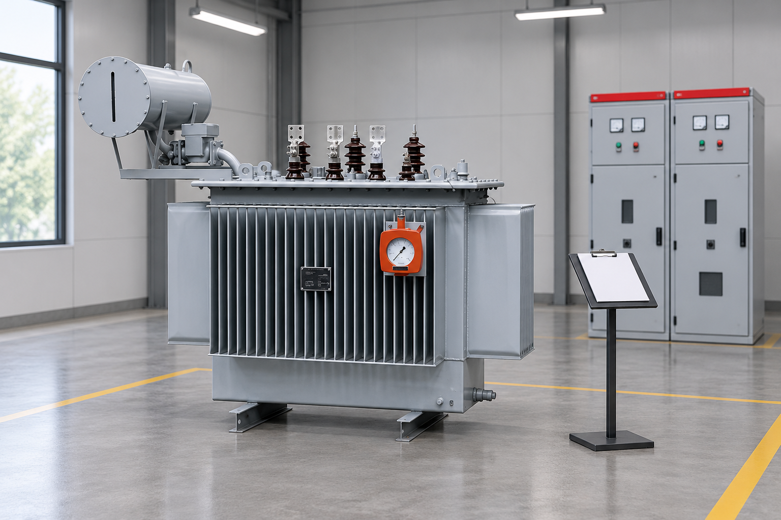 Oil transformer in an isolated assessment bay