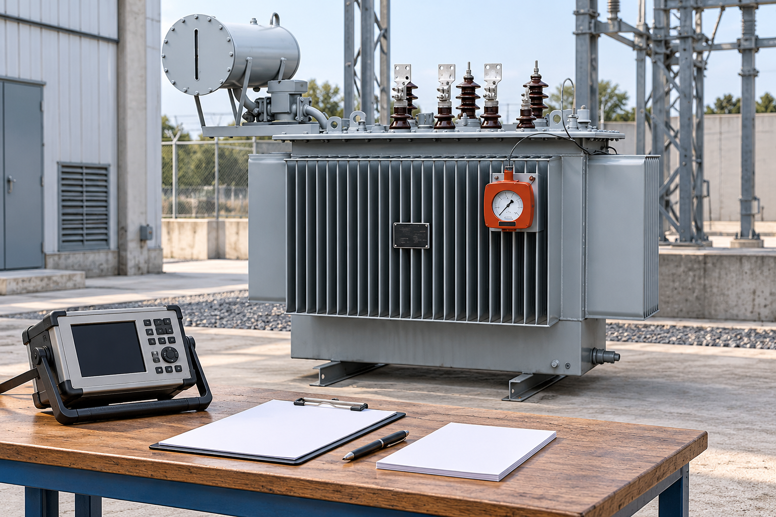 Oil transformer near a separate design review desk