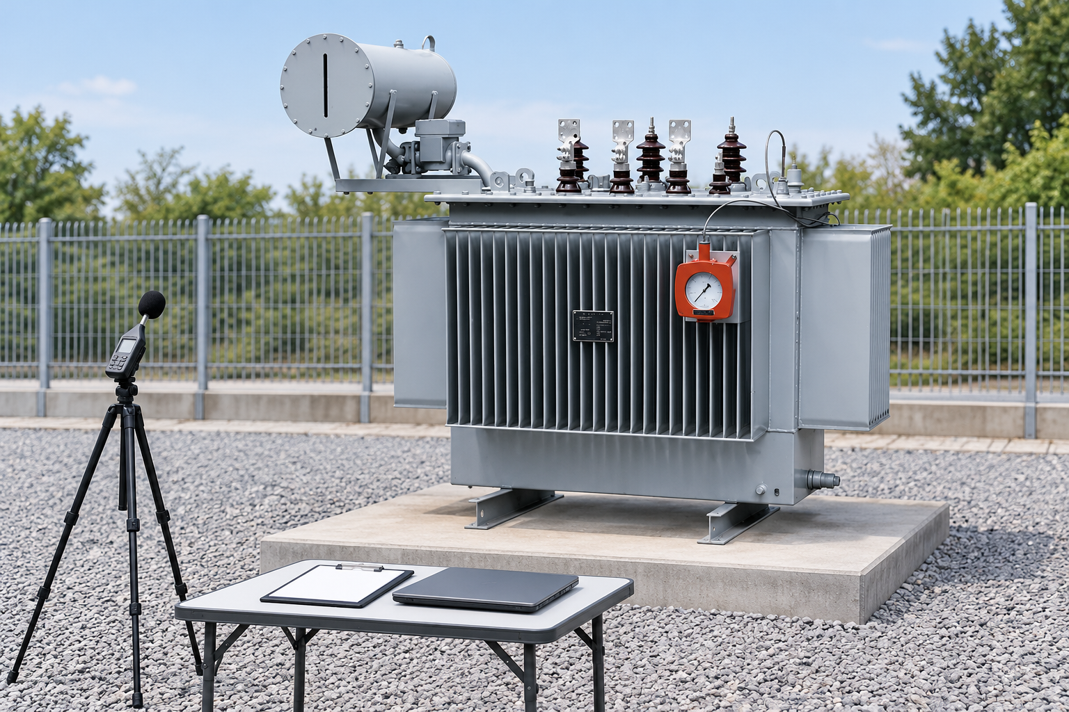 Oil transformer beside sound survey records