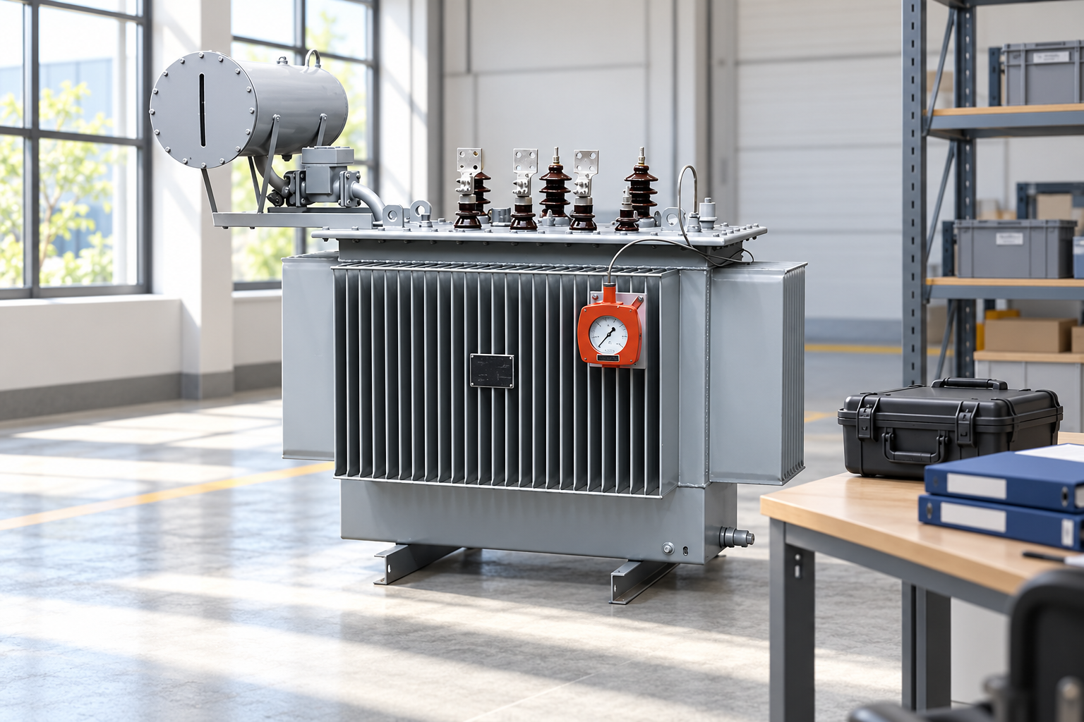 Transformer beside an inspection case and records