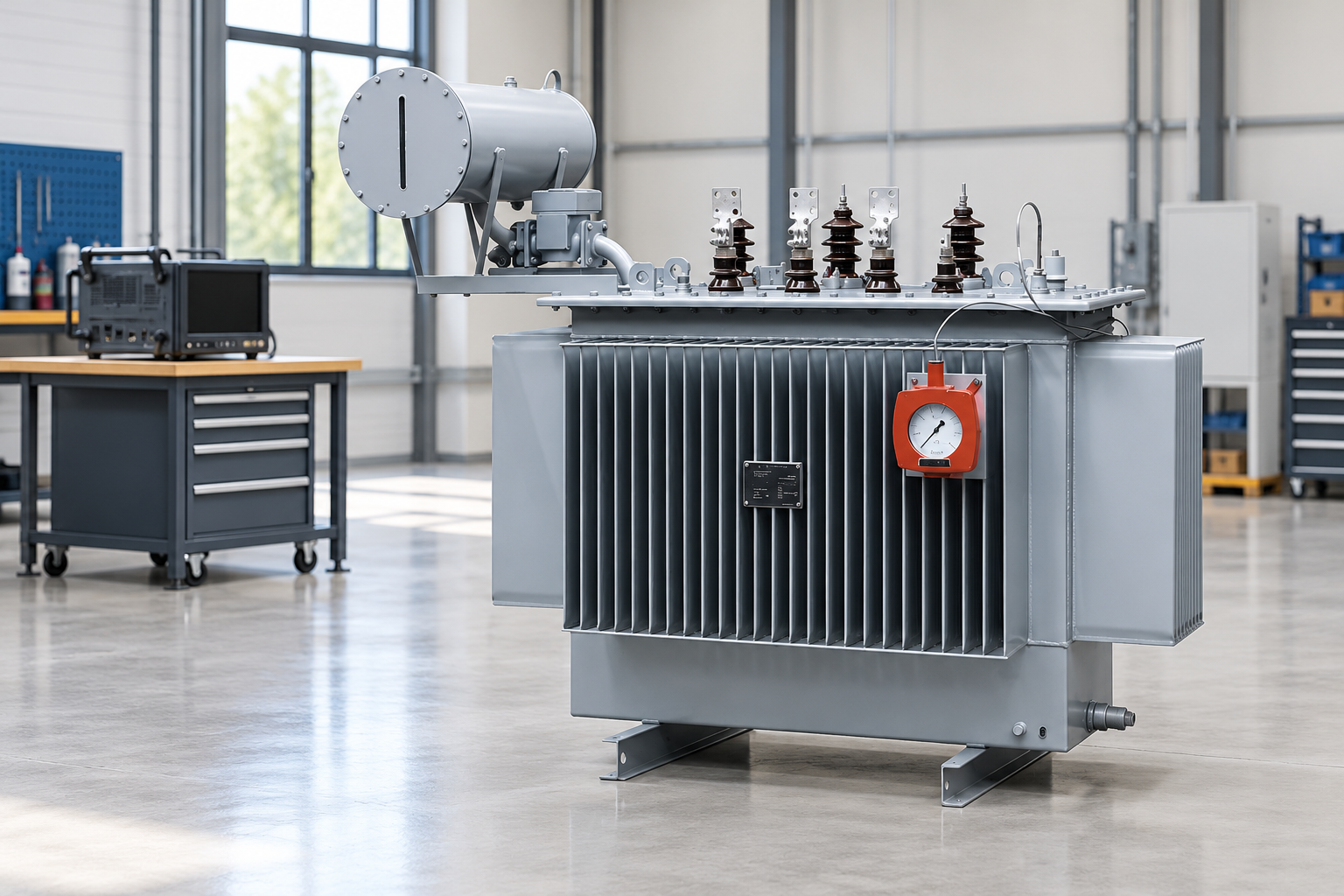 Transformer beside a disconnected laboratory analyzer