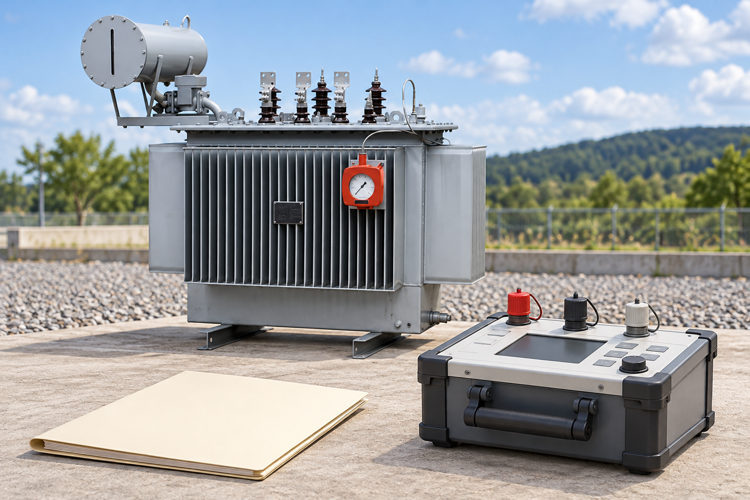Disconnected dielectric response instrument on a separate bench beside reference transformer